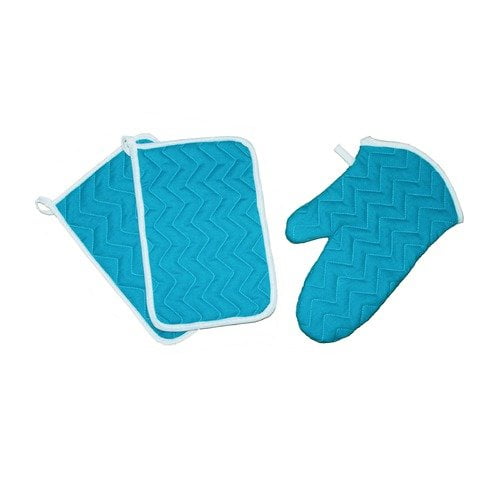 Sassy Cook'n Stiletto 3 Piece Oven Mitt and Potholder Set in Lagoon Blue