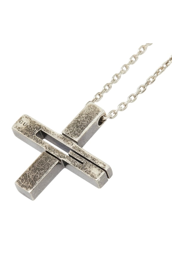 Pre-Owned Gucci Cutout G Cross Pendant Necklace, SV925 Silver, Women's GUCCI
