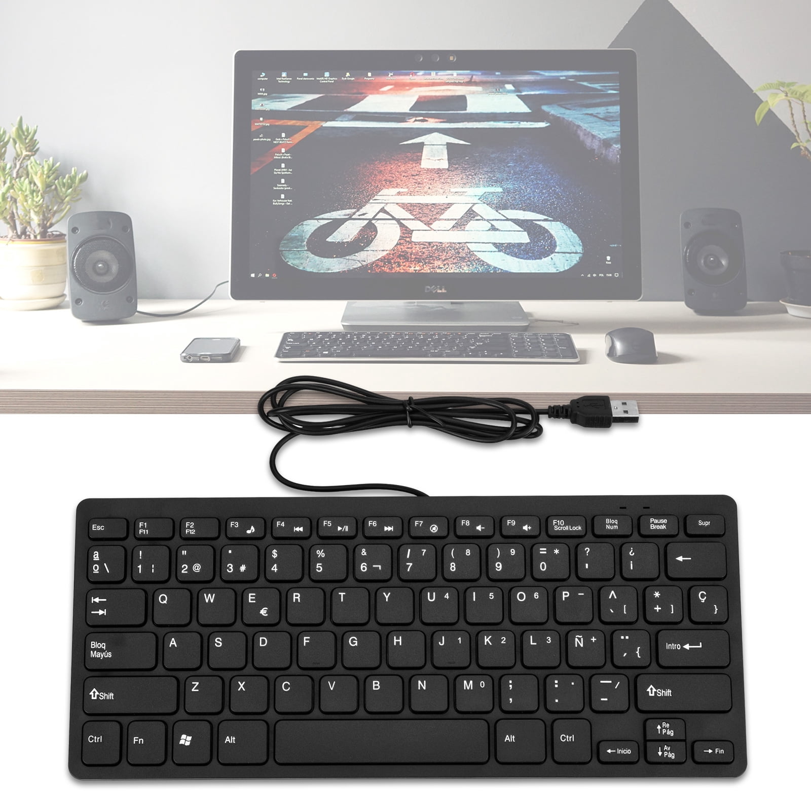 78Keys Spanish Silents Keyboards USB Cord Office Keyboards for Windows8 Computer