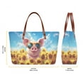 thumbnail image 3 of ZUXONGSY Cartoon Pig Sunflower Print 2 PCS Wallet Tote Bag for Women Practicality Top Handles Work Bag Top Handles Shoulder Bag Purses, Large Top Handle Satchel Wallet for Excursions Travel, 3 of 5