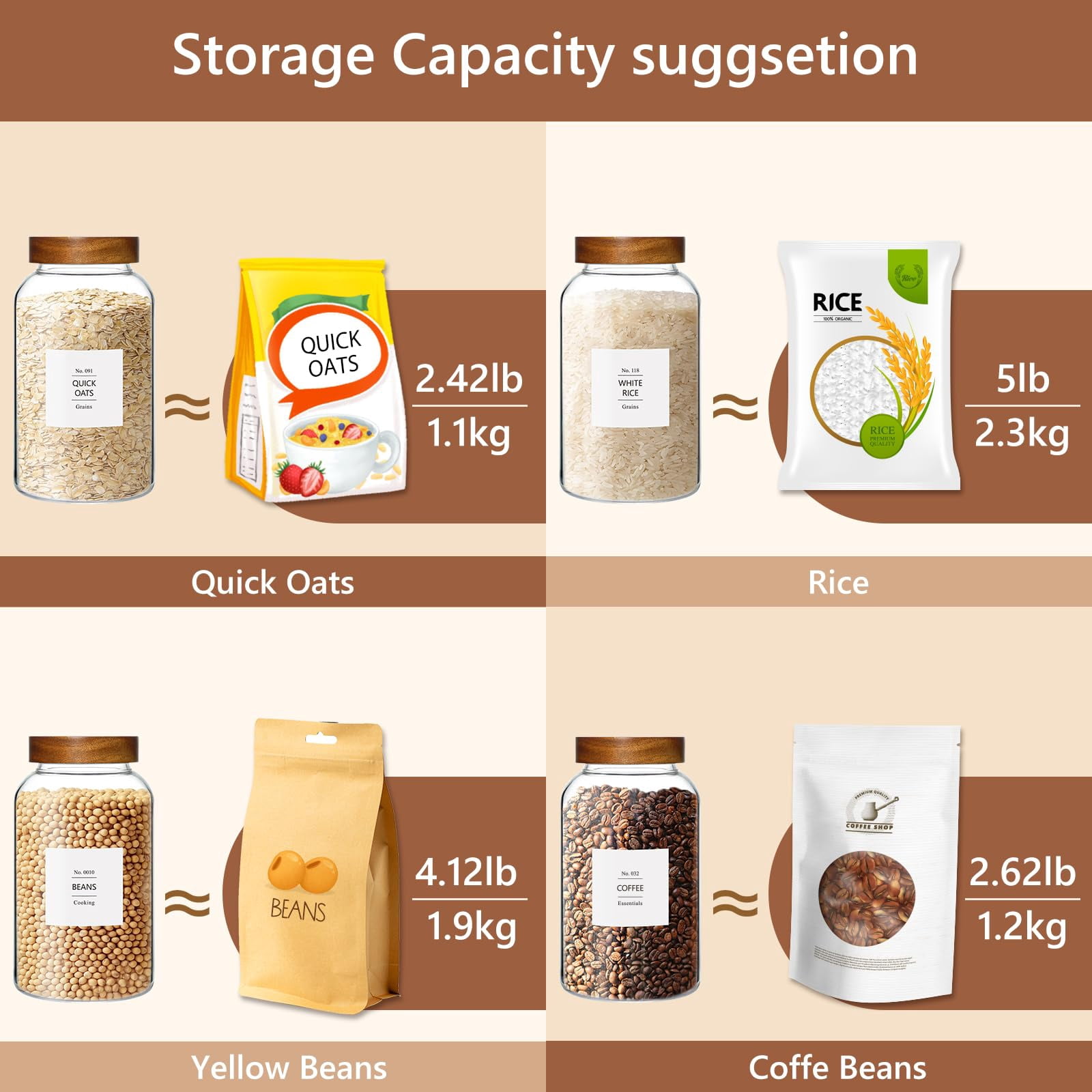 88 Fl.oz Glass Food Storage Jars with Airtight Wood Lids, Set of 3