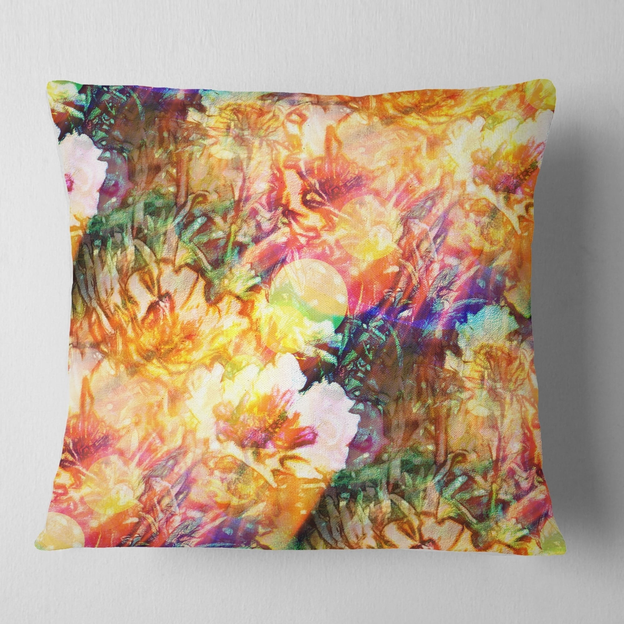 in x 16 in Designart Bokeh Flowers Seamless Floral Throw Pillow 16 in
