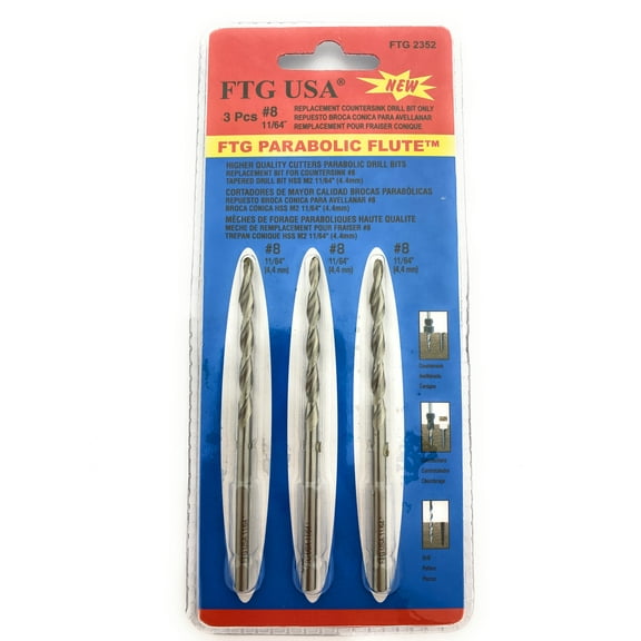 FTG USA Replacement Countersink Drill Bit 3 Pc (#8) 11/64" Parabolic Flute