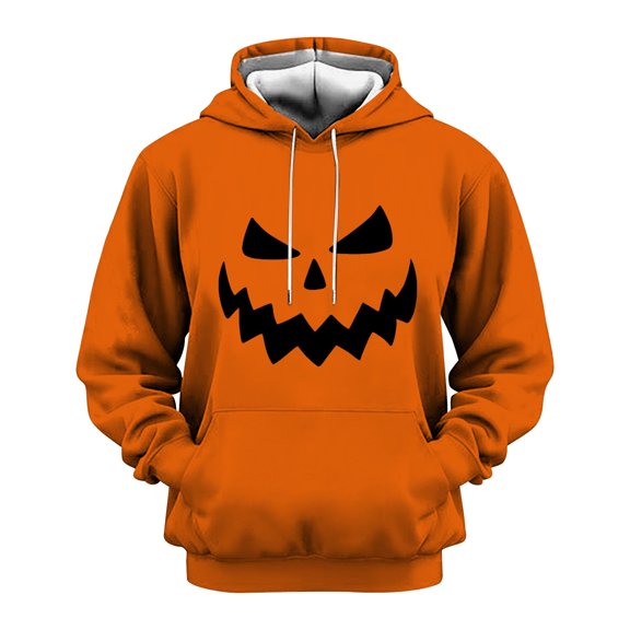 CONZONE Halloween Mens Hoodies Long Sleeve Hallowmas Pullover Hoodie for Men Funny Pumpkin Face Graphic Hooded Sweatshirts With Pocket