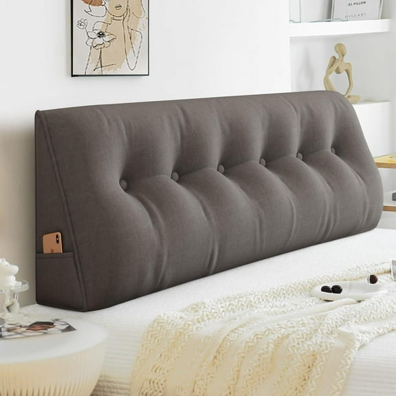 TOPCHANCES Large Bed Wedge Pillow, Headboard Triangular Backrest Reading Pillow with a Side Pocket(Grey, 59 x 7.8 x 20 inch)