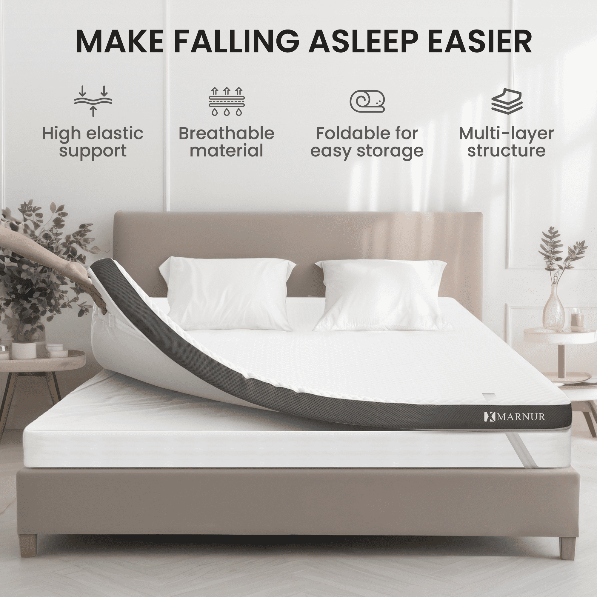 MARNUR 3 Inch Gel Memory Foam Mattress Topper Queen Size, Cooling & Pressure Relief Breathable Cover, CertiPUR-US Certified, 60"×80"