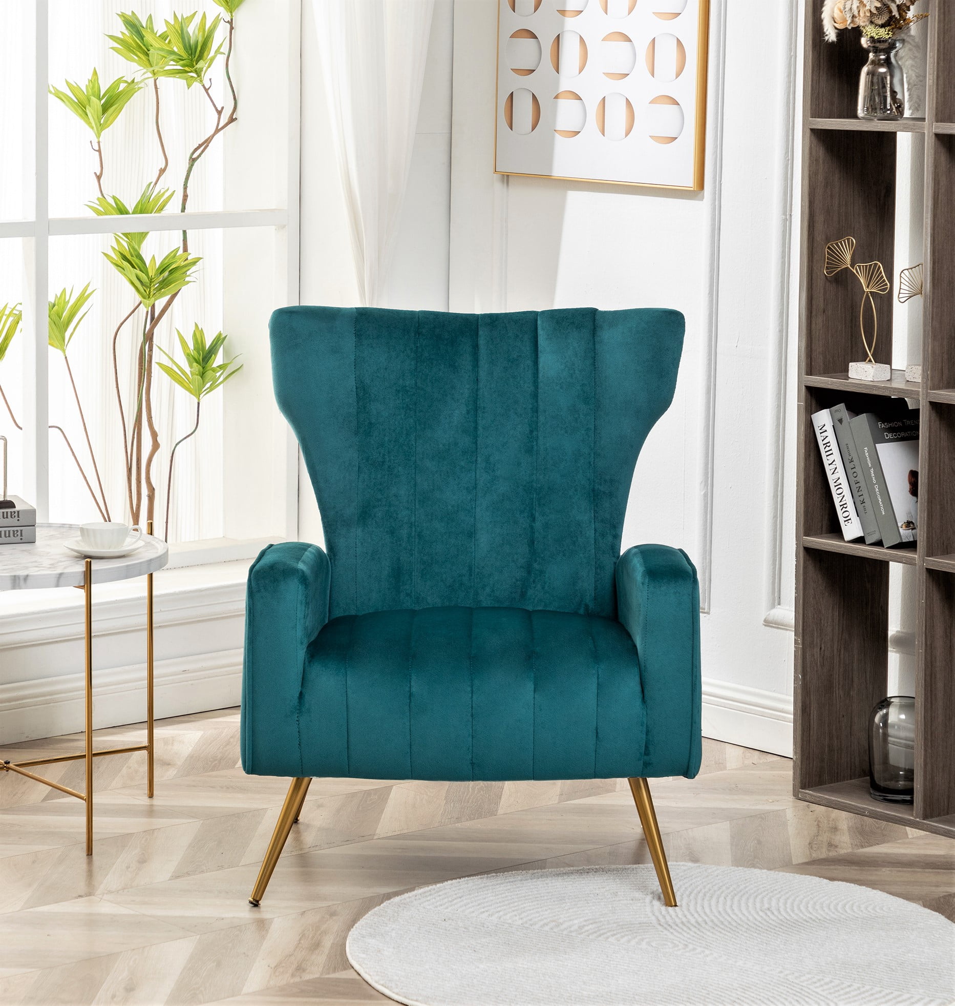 US Pride Furniture Kaleigh 27.56"W Velvet Sofa Chair with Metal Legs, Bluenish Green