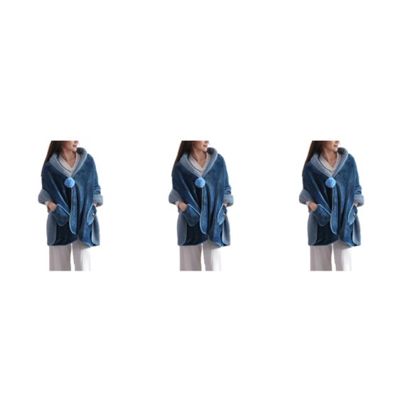 Guardoinrt Soft Fleece Button Bed Jacket For Women Stay Warm And Comfortable Lightweight Fleece Cape For Women blue 3Set