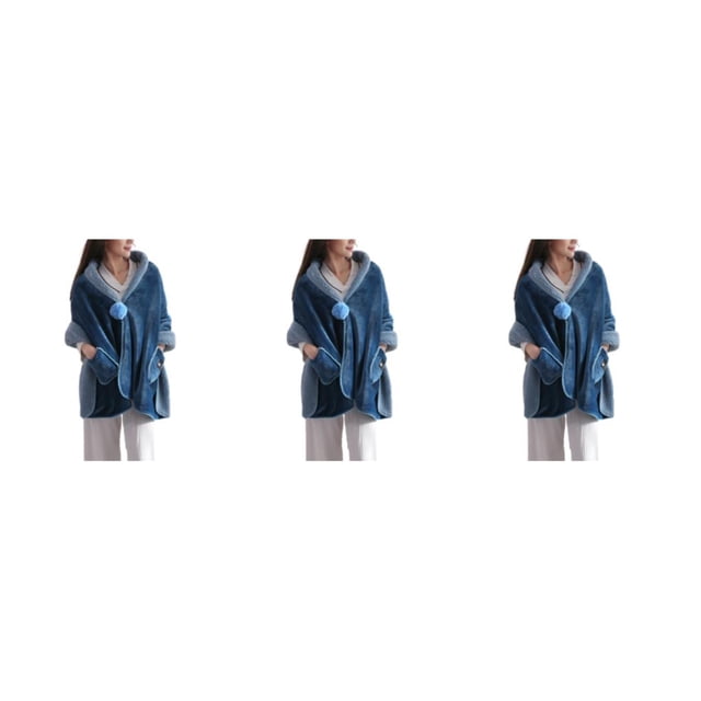 maskred Soft Fleece Button Bed Jacket Cozy Up In Luxury And Softness Warm And Cozy blue 3Set