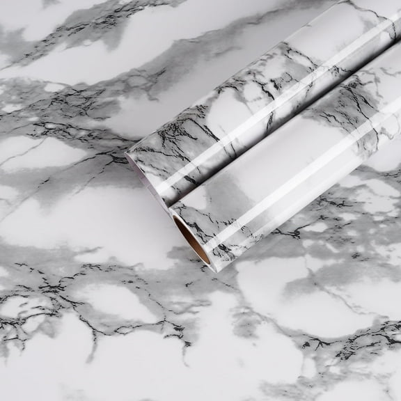 CHIHUT Grey Marble Contact Paper for Countertop Waterproof Peel and Stick Grey Marble Wallpaper for Kitchen Self Adhesive Glossy Wall Paper Removable Vinyl Roll for Bathroom Cabinets 17.7''x100''