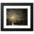 thumbnail image 2 of Petrus van Schendel 14x12 Black Modern Framed Museum Art Print Titled - A River Landscape in Silver Moonlight (1846), 2 of 5
