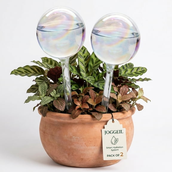 JOGGEIL 2 Pcs Plant Watering Globes, Iridescent Rainbow Glass Self Watering Globes - Automatic Plant Waterer Planter Insert for Indoor Outdoor Plants, Flowerpot, Hanging Plants, Home Garden
