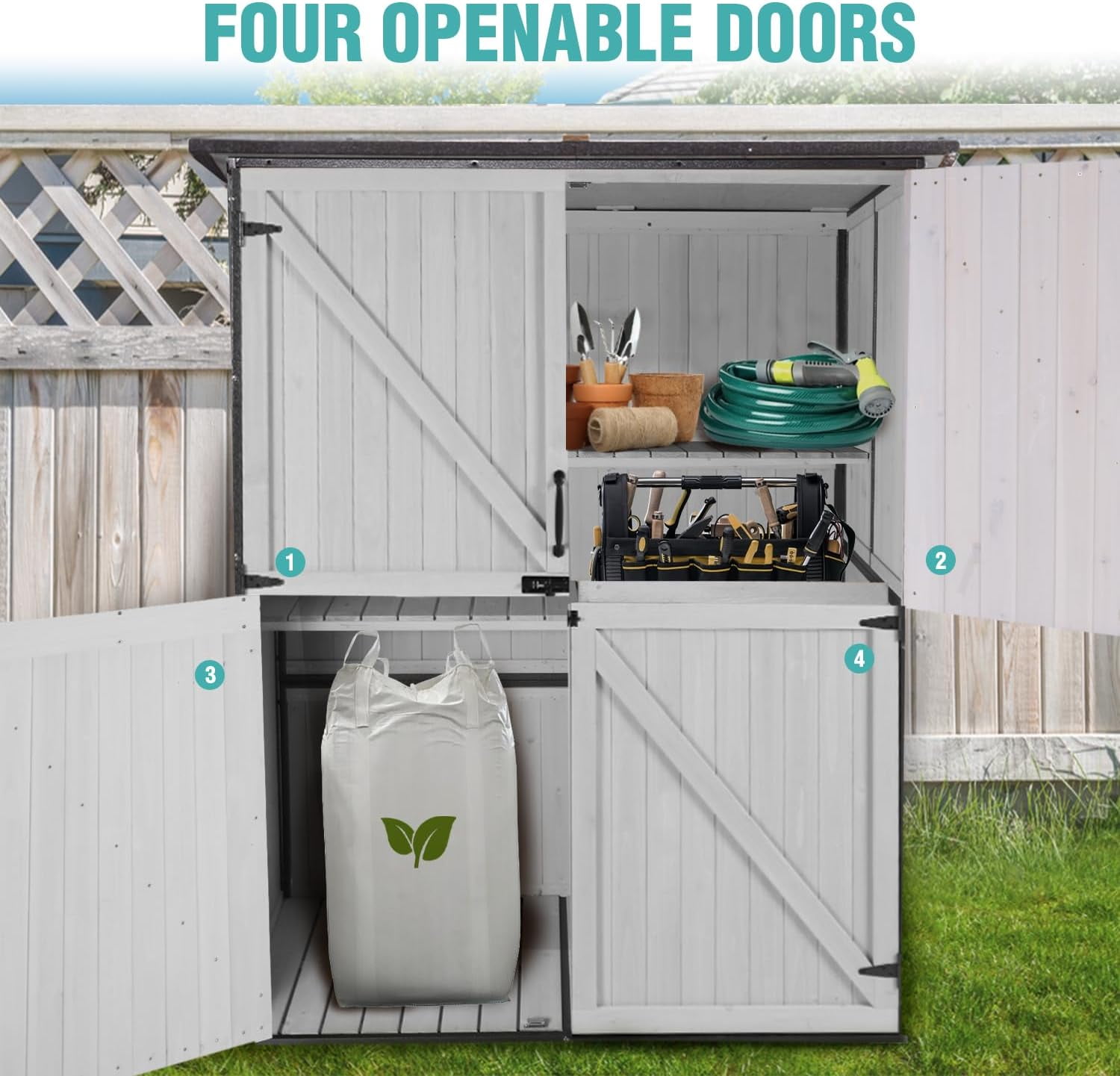 MEDEHOO  Outdoor Storage Cabinet with Adjustable Shelves, Large Metal Frame Garden Shed for Bike & Tool Storage, Lockable Waterproof Vertical Cabinet Box for Backyard, Patio, Lawn, Deck