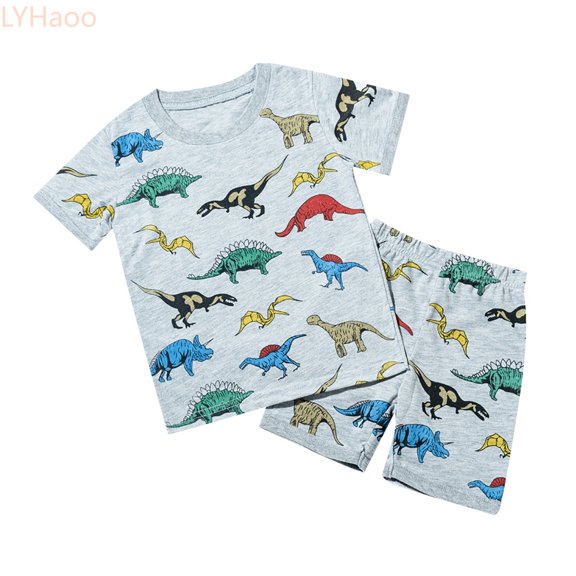LYHaoo Boys Summer Outfits 2 8 Years Robot Print Short Sleeve Shorts Set Casual Playwear For Toddler Kids Comfortable Daily Wear School Outdoor Activities Boys Outfit Sets Sizes (2-3 Years)