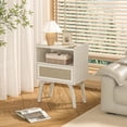 thumbnail image 3 of LEYAOYAO 2pc Rattan Nightstand, Modern Wicker Bedside Table with 1 Drawer & Tapered Legs, Boho Tea Color for Small Spaces, Grey, 3 of 7