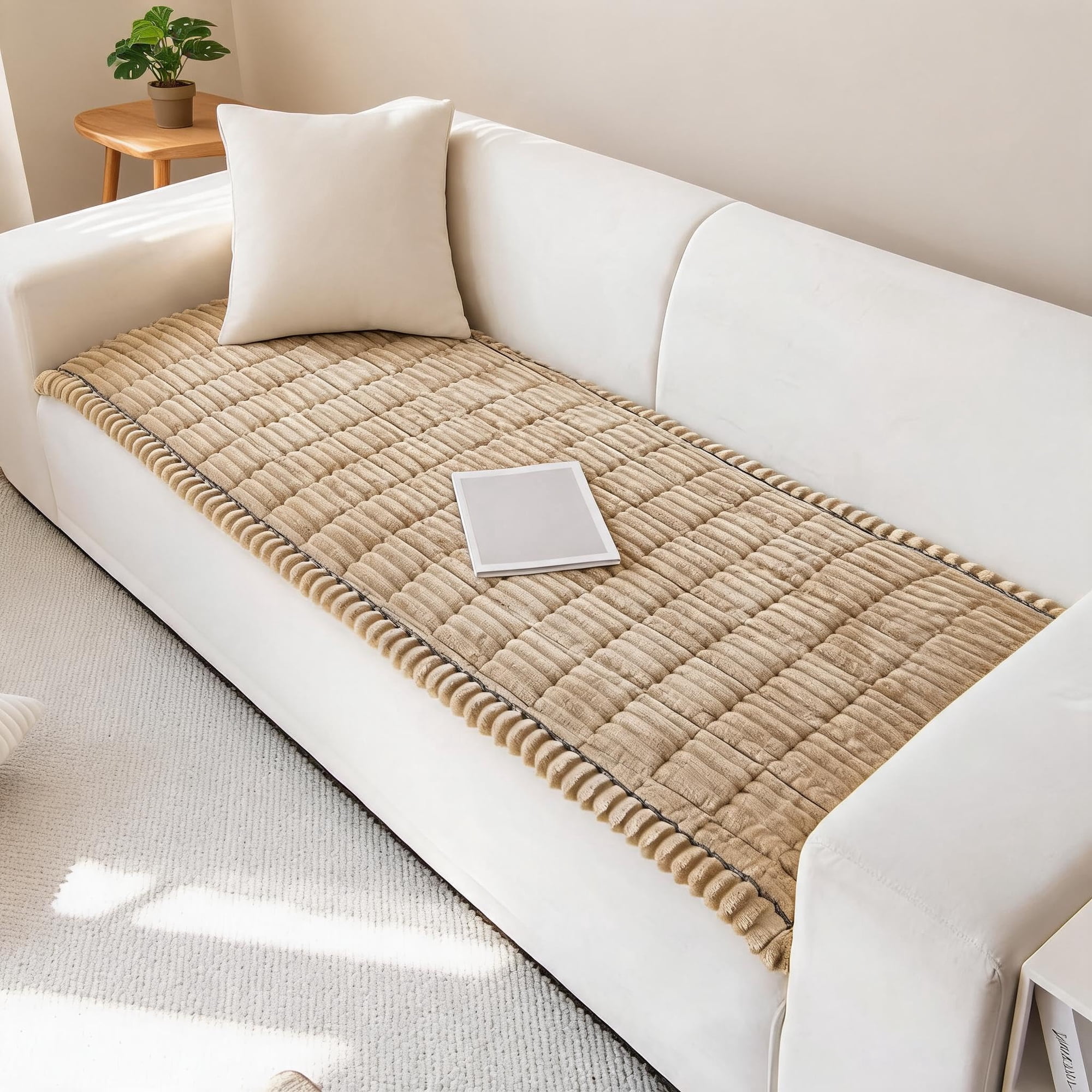 【Title】 Coffee Fuzzy Dog Sofa Cover 27.56 D x 70.87 W x 0.39 H
