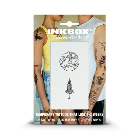 Inkbox Temporary Tattoos, Tree and Wave, Water-Resistant, Perfect for Any Occasion, Black, 2 Pack