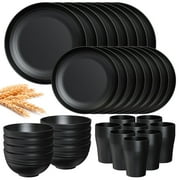 TINANA Wheat Straw Dinnerware Sets, Service for 8, 32 PCS Unbreakable Dinnerware,Microwave Dishwasher Safe - Black