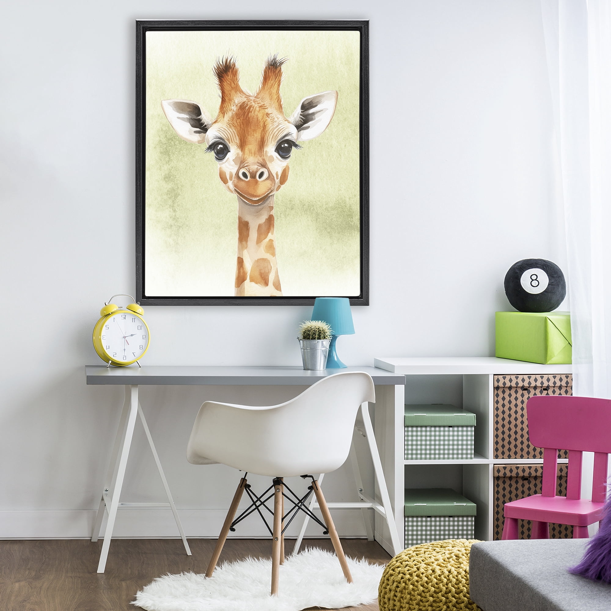 Stupell Industries Jungle Friends Baby Giraffe Black Framed Floater Canvas Wall Art, design by Christine Simpson Art
