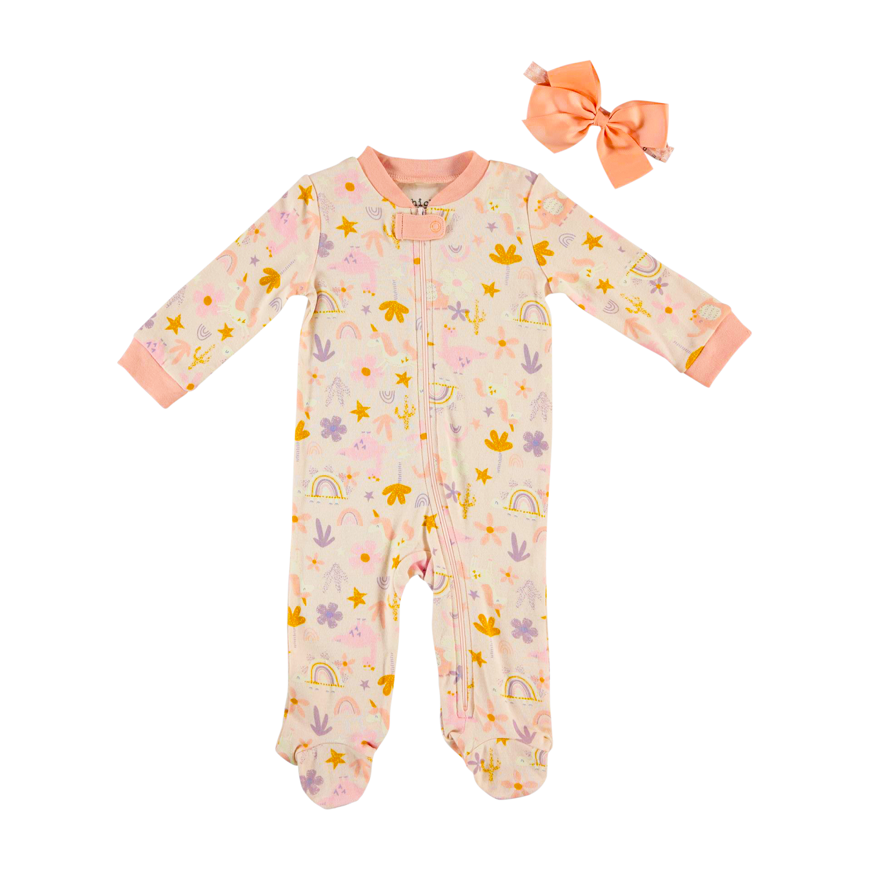 Chick Pea Baby Girl 2Piece Footed Coverall Set Matching Headband