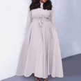 thumbnail image 2 of Women's Plus Size Casual Fashion Solid Color Round Neck Long Sleeve Pocket Tie-Waist Swing Dress - Light Purple XXXL, 2 of 6