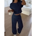 thumbnail image 6 of Summer 2 Piece Outfits Short Sleeve Crop Top High Waist Wide Leg Pants Sets, 6 of 20
