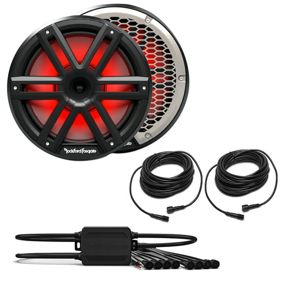 Rockford Fosgate 1 Pair M2-10HB M2 Series 10" Horn Marine Black & Stainless Grilles Included   (1) PMX-RGB Optix LIght Controller   (2) RGB-25 25' Extension Cable