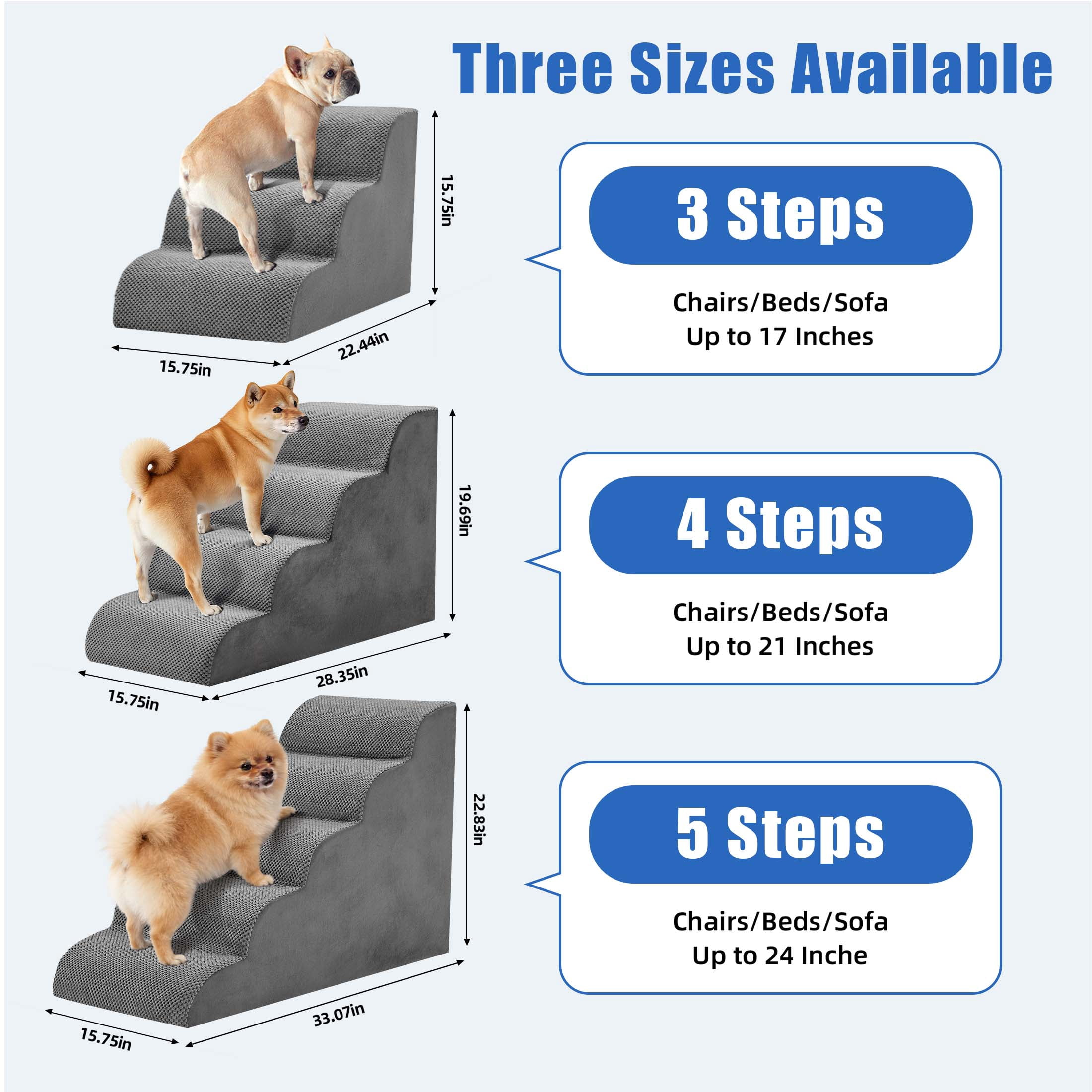 EDX 5-Step 23'' Tall Dog Stairs, Rounded-Corner Design, Non-Slip Foam Core, Easy Clean, Indoor & Outdoor Use for High Beds & Sofas
