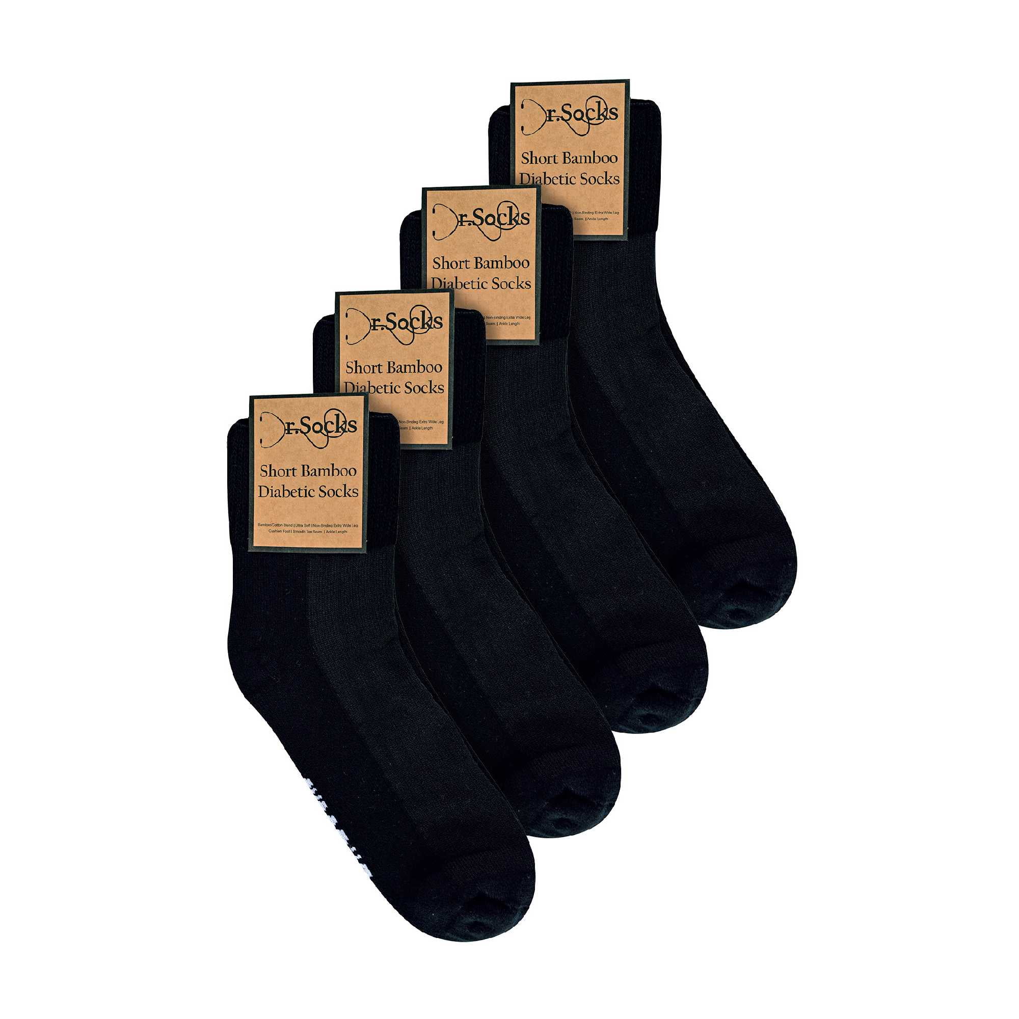 Mens Bamboo Diabetic Ankle Socks | Dr.Socks | Extra Wide Trainer Socks in Black & White