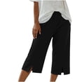 thumbnail image 6 of ClodeEU Women's Elastic Waist Capri Pants, Casual Loose Fit Cropped Trousers with Pockets for Summer Black,Women's Plus L, 6 of 8