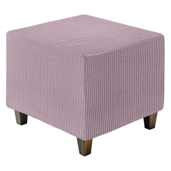 Ottoman Cover Square, Jacquard Ottoman Slipcover with Elastic Bottom for Living Room(Light Purple, Small Size)