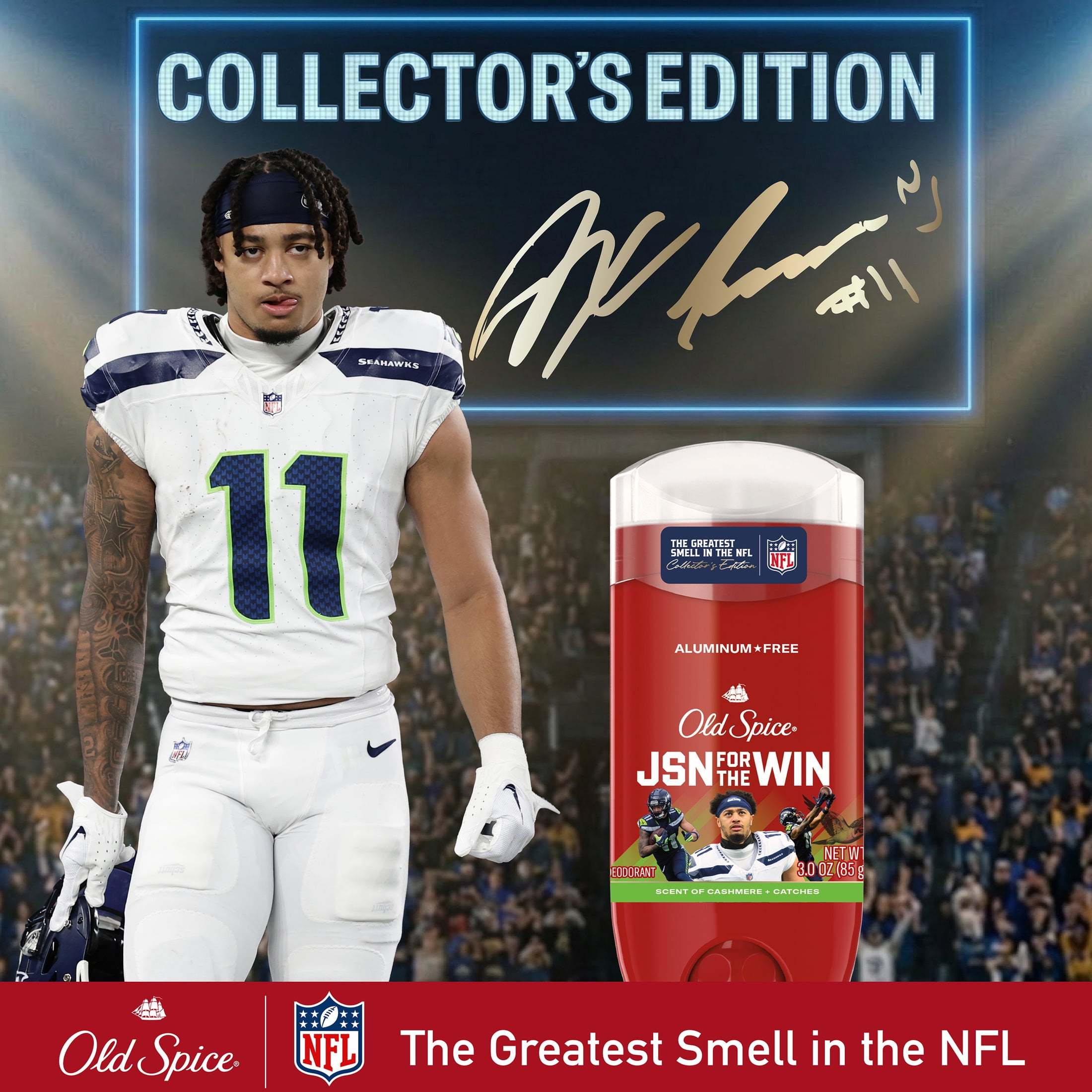 Old Spice Deodorant for Men, Aluminum Free, NFL Collection, Jaxon Smith-Njigba, Scent of Cashmere + Catches, 3.0 oz