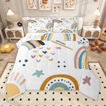 Homewish Retro Boho Rainbow Queen Comforter Set,Colorful Stars Print Bedding Sets,Girls Cartoon Print Bedding Comforter Set For Kids,Breathable Home Decor Reversible,3 Pieces