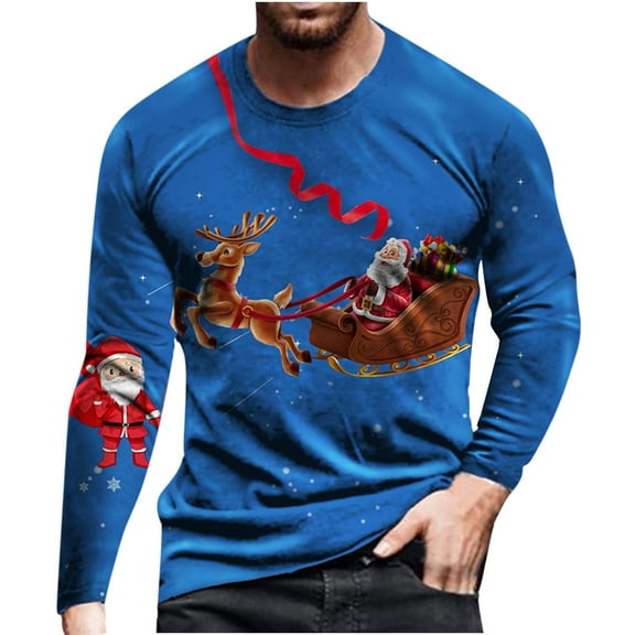 BLTIBY Christmas Sweatshirts for Men Xmas Snowman Printed Winter Fall Long Sleeve Round Neck Blouse Casual Fashion Pullover Jumper Tops 2024 Blue L