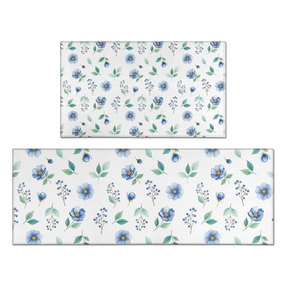 Pioneer Flower Floral Print Pattern Kitchen Rugs Sets Of 2, Anti Fatigue Non Slip Washable Floor Mats for Kitchen Sink Laundry, 17X30 Inch 17X47 Inch