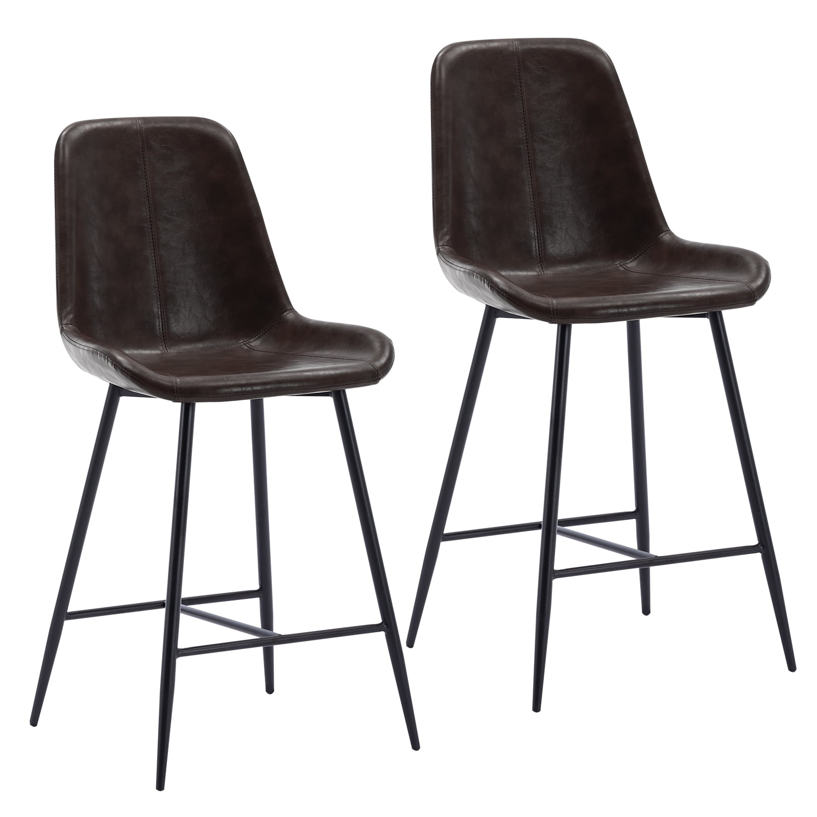Duhome Elegant Lifestyle Bar Stools with Back Set of 2, MidCentury Fux Leather 26" Barstools