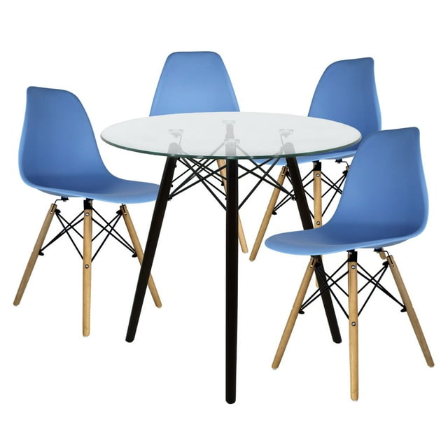 Comedor Cristal con Patas Nogal para 4 Personas Sillas Oslo Azul