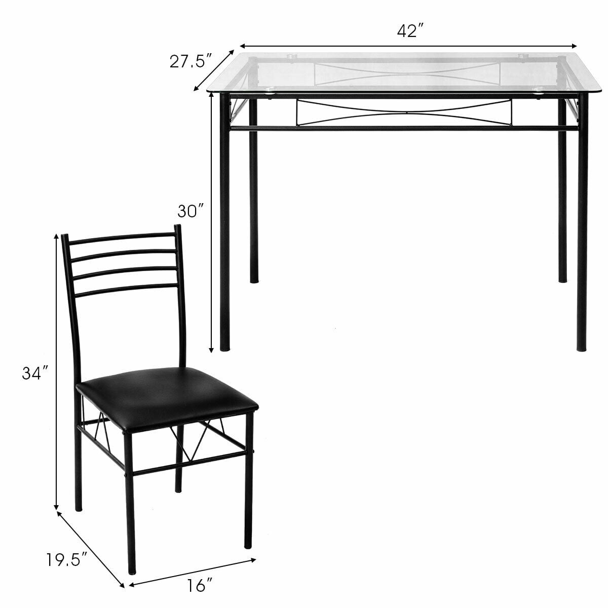 Gymax 5 Piece Dining Set Glass Top Table & 4 Upholstered Chairs Kitchen