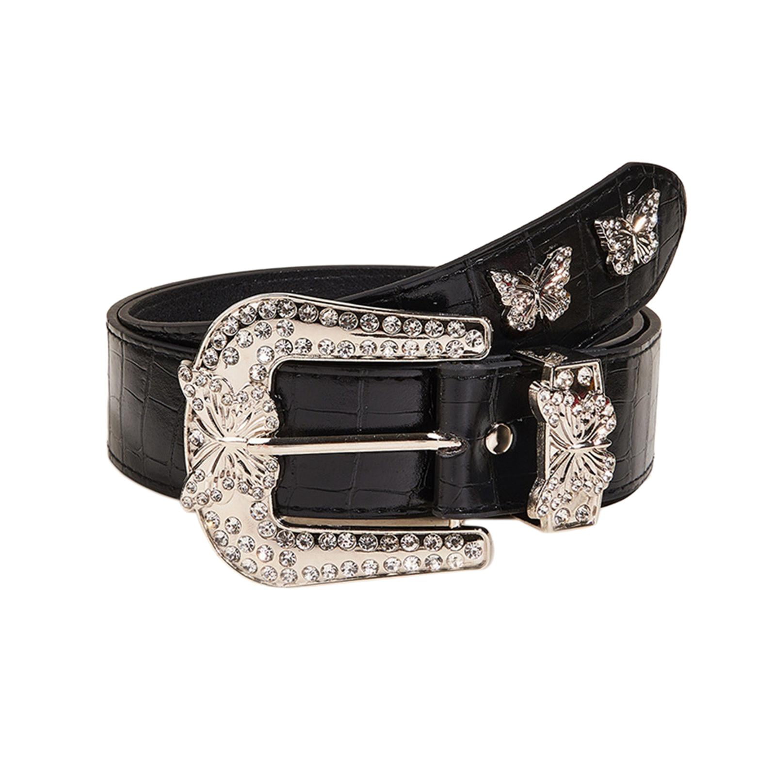 Women Leather Belt Fashion Decorative Waistband Prong Buckle 1.5inch Width Gothic Punk Belt Adjustable Waist Belt Metal Jean Belt