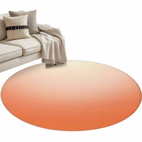 Orange Ombre Round Area Rug 4 FT, Non Slip Indoor Outdoor Rug, Modern Minimalist Gradient Aesthetic Washable Soft Circular Carpet Non-Shedding Floor Mat for Coffee Table Nursery Foyer Balcony