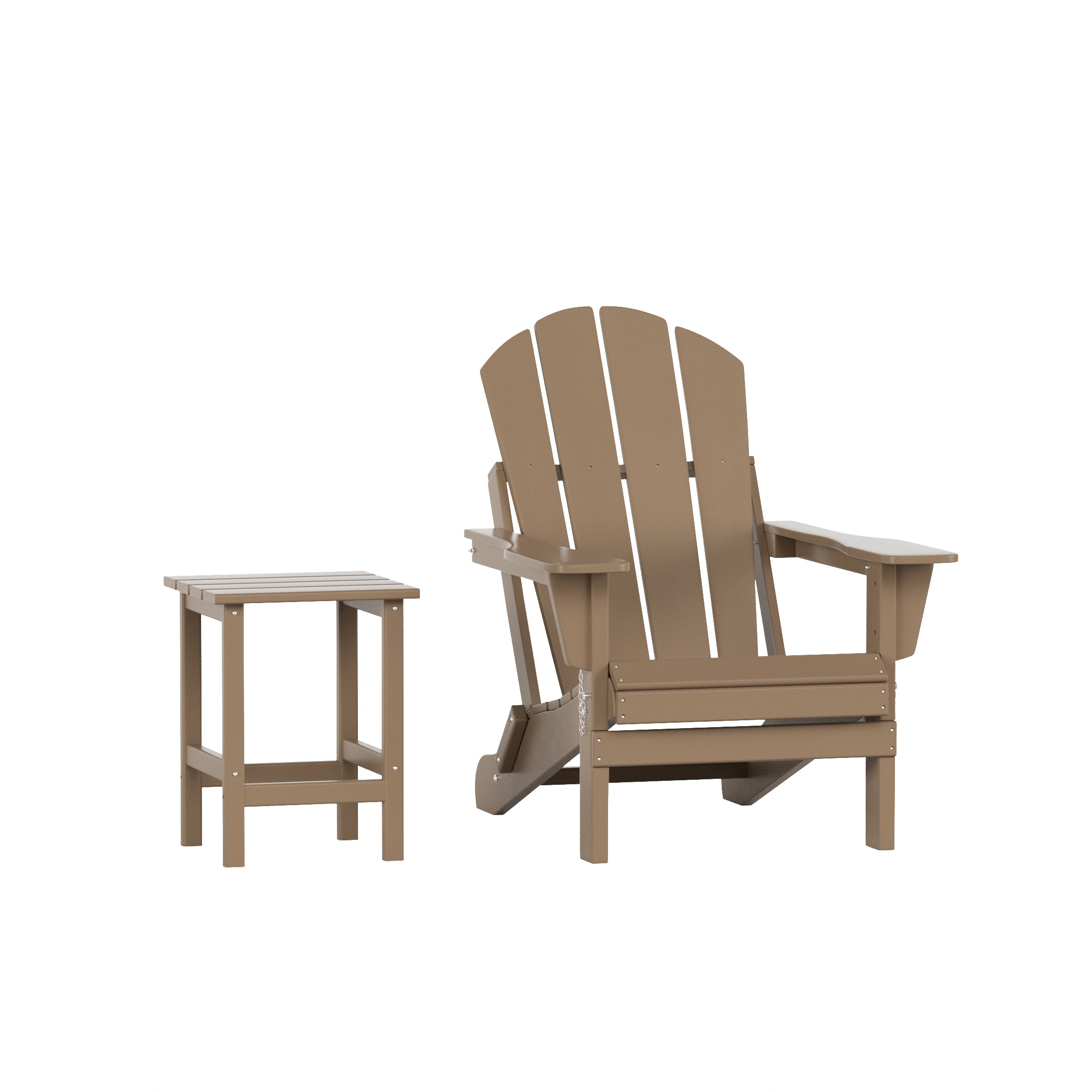 WestinTrends Malibu 2-Pieces Adirondack Chair Set with Side Table, All Weather Outdoor Seating Plastic Patio Lawn Chair Folding for Outside Porch Deck Backyard, Weathered Wood - image 1 of 7