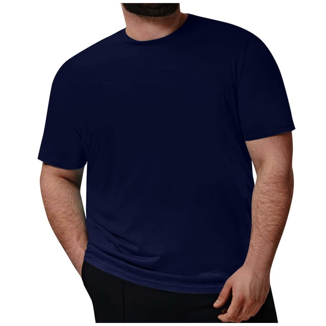 Plus Size Mens Casual Round Neck Solid Color Short Sleeve T-Shirt Blouse Tops 4XL