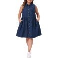 thumbnail image 2 of Agnes Orinda Women's Plus Size Mother's Day Denim Dress Lapel Sleeveless Button Down Cute Summer Midi Jean Babydoll Dresses 1X Dark Blue, 2 of 6