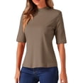 thumbnail image 4 of CAMISETA DE MEDIA MANGA INSPIRE CHIC PARA MUJERES, TOP DE CUELLO TURCO, BLUSAS CASUAL, SÓLIDAS, ELÁSTICAS, SUAVES, TOPS DE LONGITUD DE CODO XS CAMEL, 4 of 6