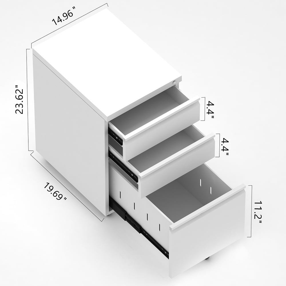 Kepooman Modern File Cabinet with 3 Drawer, Lockable Office Lateral Mobile File Cabinet for Office or Home, White Kepooman Modern File Cabinet with 3 Drawer, Lockable Office Lateral Mobile File Cabinet for Office or Home, White