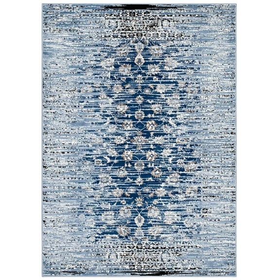 Modway Chiara Distressed Floral Lattice Contemporary 5x8 Area Rug in Moroccan Blue