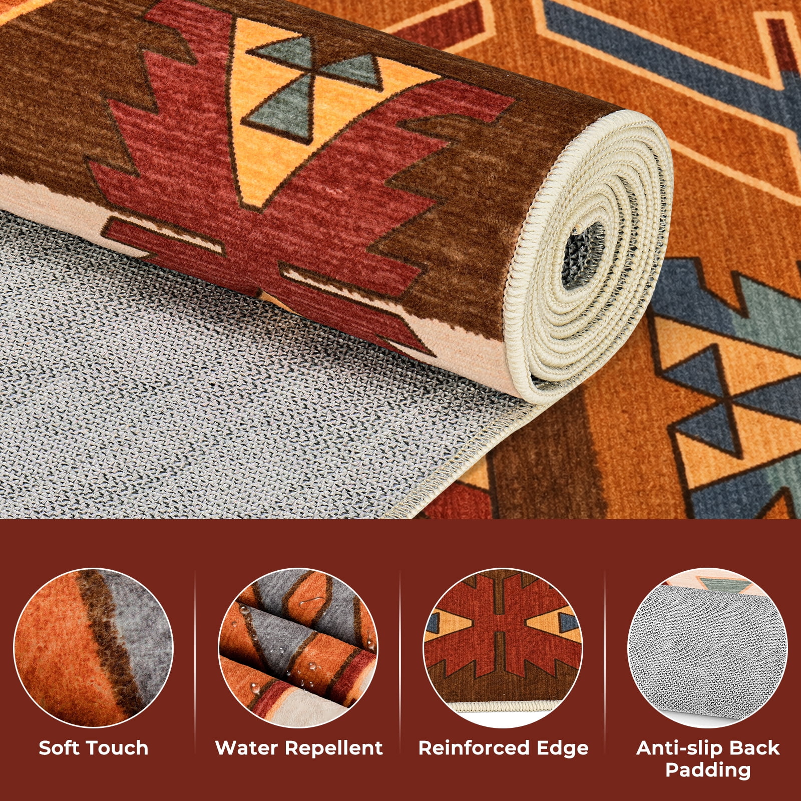 Washable Area Rug for Living Room, 4'x6' Geometric Pattern Non-Slip indoor Rug, Soft Low Pile & Stain Resistant Carpet for Bedroom, Dining Room, Kitchen, Entryway, Nursery