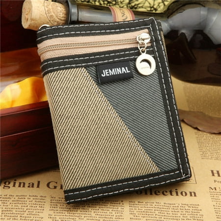 Men Wallets Casual Canvas Brand Wallets Wallet ID Card Coin Purse Vertical Patchwork Design ...