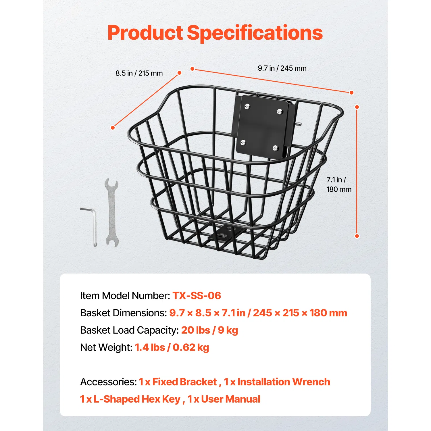 Front Bike Basket for Electric Scooters and Bicycles-Durable Steel Construction,Max Load 20 lbs,Perfect for Kids and Adults,Ideal Scooter Accessories