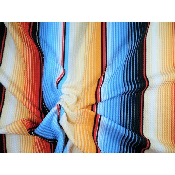 Bullet Printed Liverpool Textured Fabric Stretch Serape Stripe Orange Blue V16 (Yard)